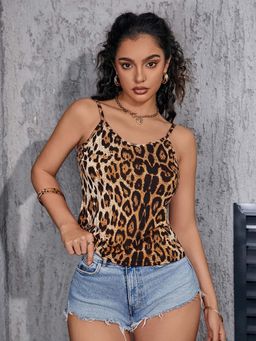 Outzidr - Brown Casual Animal Print Cami