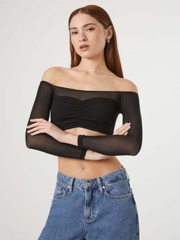 Outzidr - Black Off-Shoulder Smesh Party Top