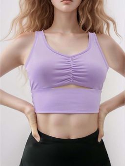 Outzidr - Purple Bust Ruched Cutout Crop Top