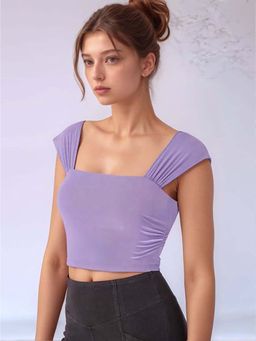 Outzidr - Purple Cap Sleeve Fitted Casual Wear Top
