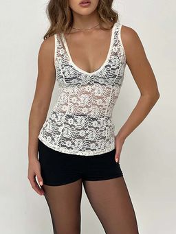 Outzidr - White Party Lace Sheer Cami