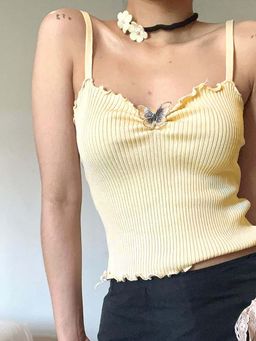 Outzidr - Off White Cami Ribbed Street Style Top