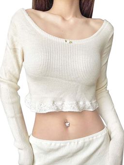 Outzidr - White U Neck Sull Sleeves Casual Wear Top