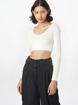 Outzidr - White Back Less Tie Up Full Sleeves Vacay Top