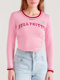 Outzidr - Pink Street Wear V Neck Peplum Blouse