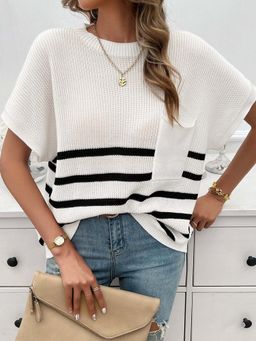 Outzidr - White Textured Striped Top