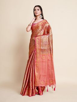 Mimosa - Women Traditional Narayani Kanjivaram Art Silk Maroon Saree with Unstitched Blouse