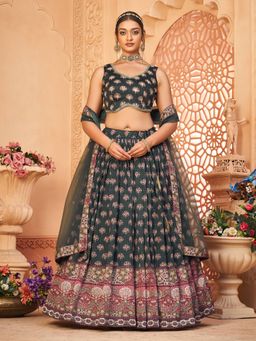 Odette - Women Grey Printed Chinon Lehenga with Choli and Dupatta (Set of 3)