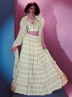 Odette - Women Off White Embellished Art Silk Semi-Stitched Lehenga with Unstitched Blouse and Dupatta (Set of 3)