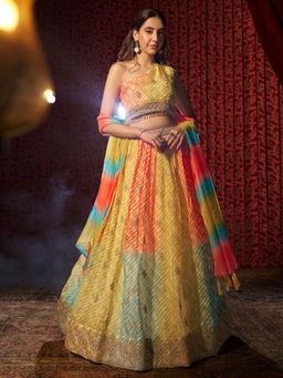 Odette - Women Multi-Color Embroidered Organza Semi-Stitched Lehenga with Unstitched Blouse and Dupatta (Set of 3)