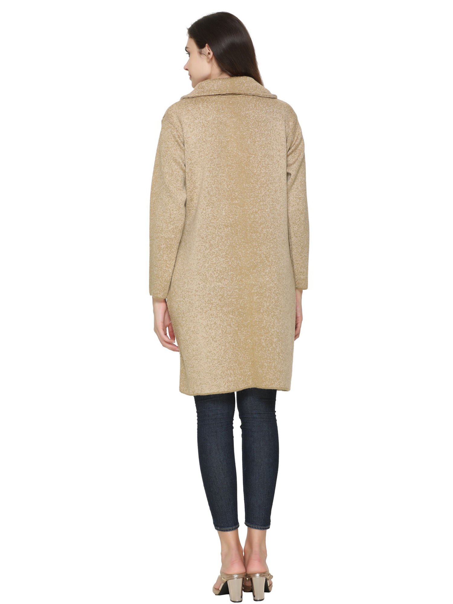 Buy Montrex Beige Solid Woolen Long Winter Coat Online