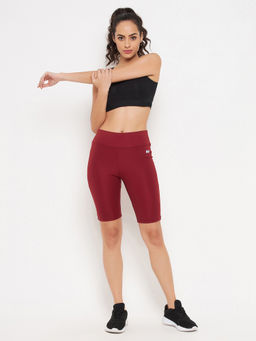Clovia - Snug Fit High-Rise Active Shorts In Maroon