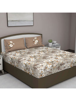 GM - Beige Floral 180 Tc Cotton Queen Bedsheet With 2 Pillow Covers