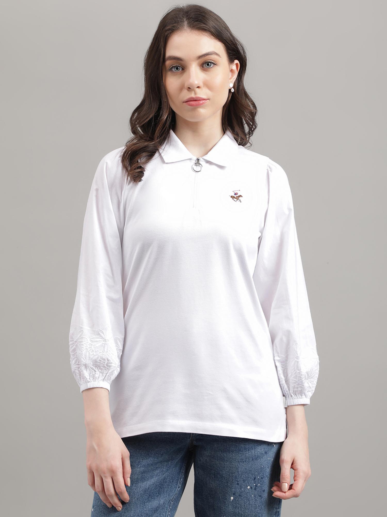 Buy Beverly Hills Polo Club Zip Front White Polo T-Shirt Online