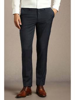 Louis Philippe - Mens Navy Textured Flat Front Formal Trousers