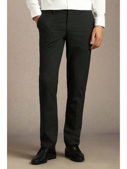 Louis Philippe - Mens Black Stripe Flat Front Formal Trousers