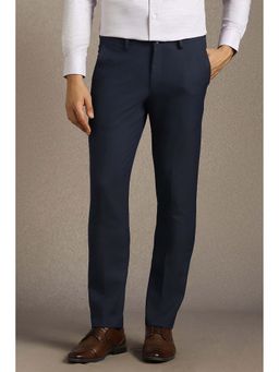 Louis Philippe - Mens Navy Solid Flat Front Formal Trousers