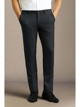 Louis Philippe - Mens Black Textured Flat Front Formal Trousers