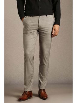Louis Philippe - Mens Beige Textured Flat Front Formal Trousers