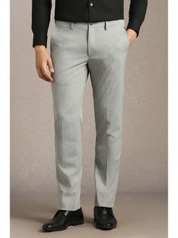 Louis Philippe - Mens Grey Textured Flat Front Formal Trousers