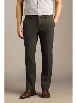 Louis Philippe - Mens Brown Solid Flat Front Formal Trousers