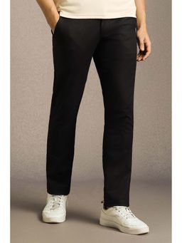 Louis Philippe - Mens Black Solid Flat Front Casual Trousers