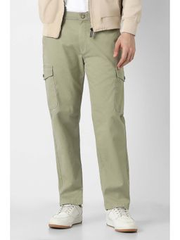 Peter England - Mens Olive Solid Comfort Fit Casual Cargo Pant