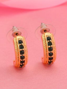 Estele - Gold Plated Streamlined Stud Earrings with Green Crystal for Girl and Women