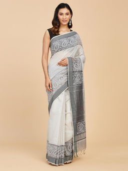 Fabindia - Off White Cotton Silk Saree Without Blouse