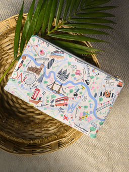 Accessorize London - Girl's Faux Leather White London Print Pencil Pouch