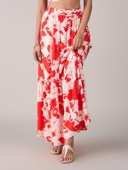Style Island - Lina Floral Printed Maxi Skirt-Orange