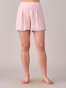 Style Island - Helen Embroidered Shorts-Pink