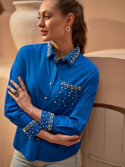 Style Island - Sophie Embroidered Shirt-Blue