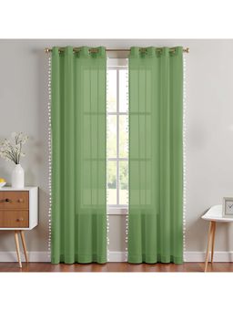 HOMEMONDE - Mint Green Cotton Linen Sheer Pompom Drapes Window & Door Curtains