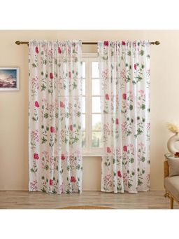 HOMEMONDE - White Floral Cotton Sheer Rod Pocket Panels Window & Door Curtains