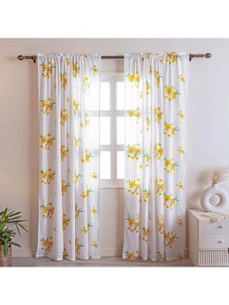 HOMEMONDE - White Floral Cotton Sheer Light Filtering Panels Window & Door Curtains