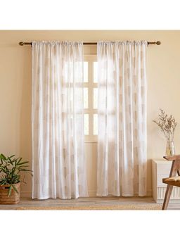 HOMEMONDE - White Floral Cotton Sheer ROD POCKET Window & Door Curtains