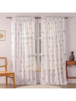 HOMEMONDE - White Abstract Sheer ROD POCKET Window & Door Curtains