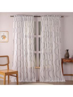 HOMEMONDE - Blue Wave Printed Sheer ROD POCKET Window & Door Curtains