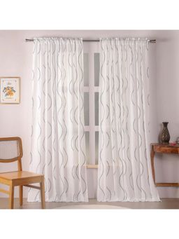 HOMEMONDE - Grey Wave Printed Sheer ROD POCKET Window & Door Curtains