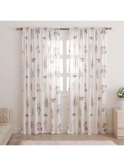 HOMEMONDE - White Floral Lunaria Garden Cotton Sheer ROD POCKET Window & Door Curtains