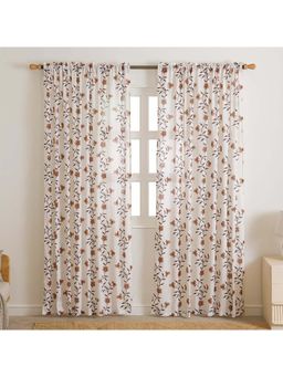 HOMEMONDE - White Velora Vines Floral Cotton Sheer ROD POCKET Window & Door Curtains