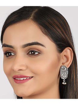 STUDIO B40 - Peacock Motif Silver Toned Brass Earrings