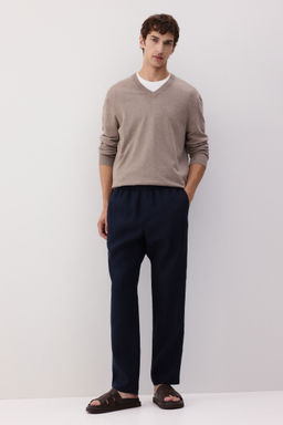 H&M - Men Blue Regular Fit Linen Trousers