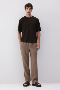 H&M - Men Beige Regular Fit Linen Trousers