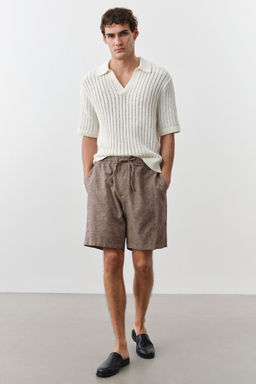 H&M - Men Beige Regular Fit Linen-Blend Shorts