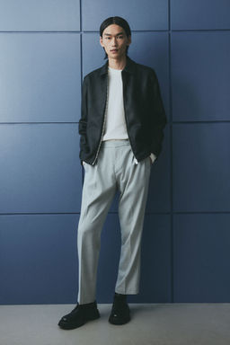 H&M - Men Grey Regular Fit Crease-Leg Trousers