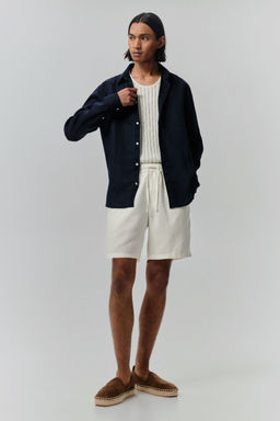 H&M - Men White Relaxed Fit Linen-Blend Shorts