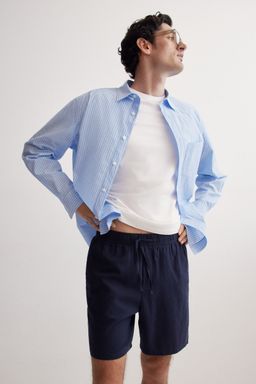 H&M - Men Blue Relaxed Fit Linen-Blend Shorts