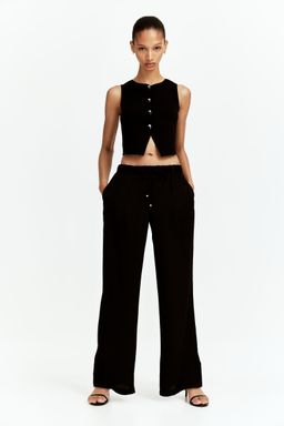 H&M - Women Black Wide Drawstring Trousers